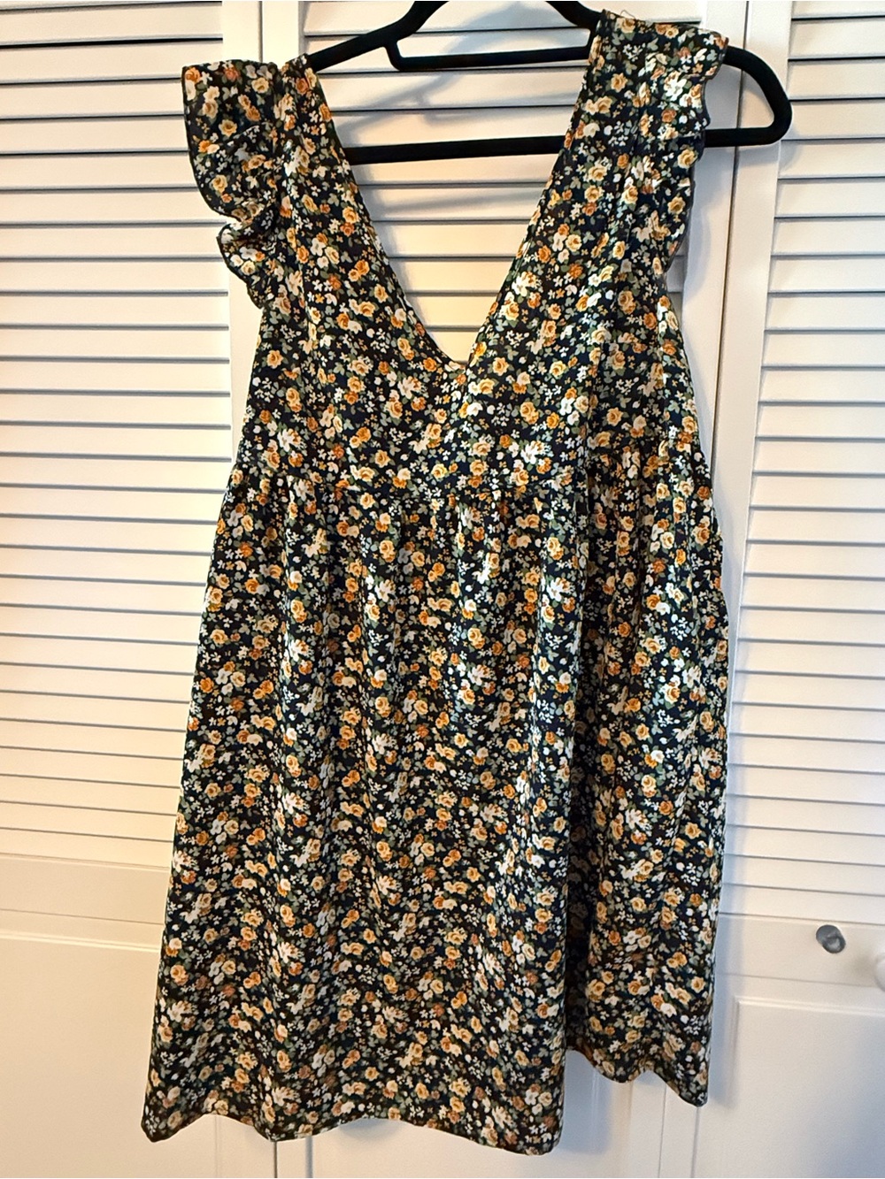 Floral V-Neck Ruffle Sleeve Dress — Yellow & Green Floral